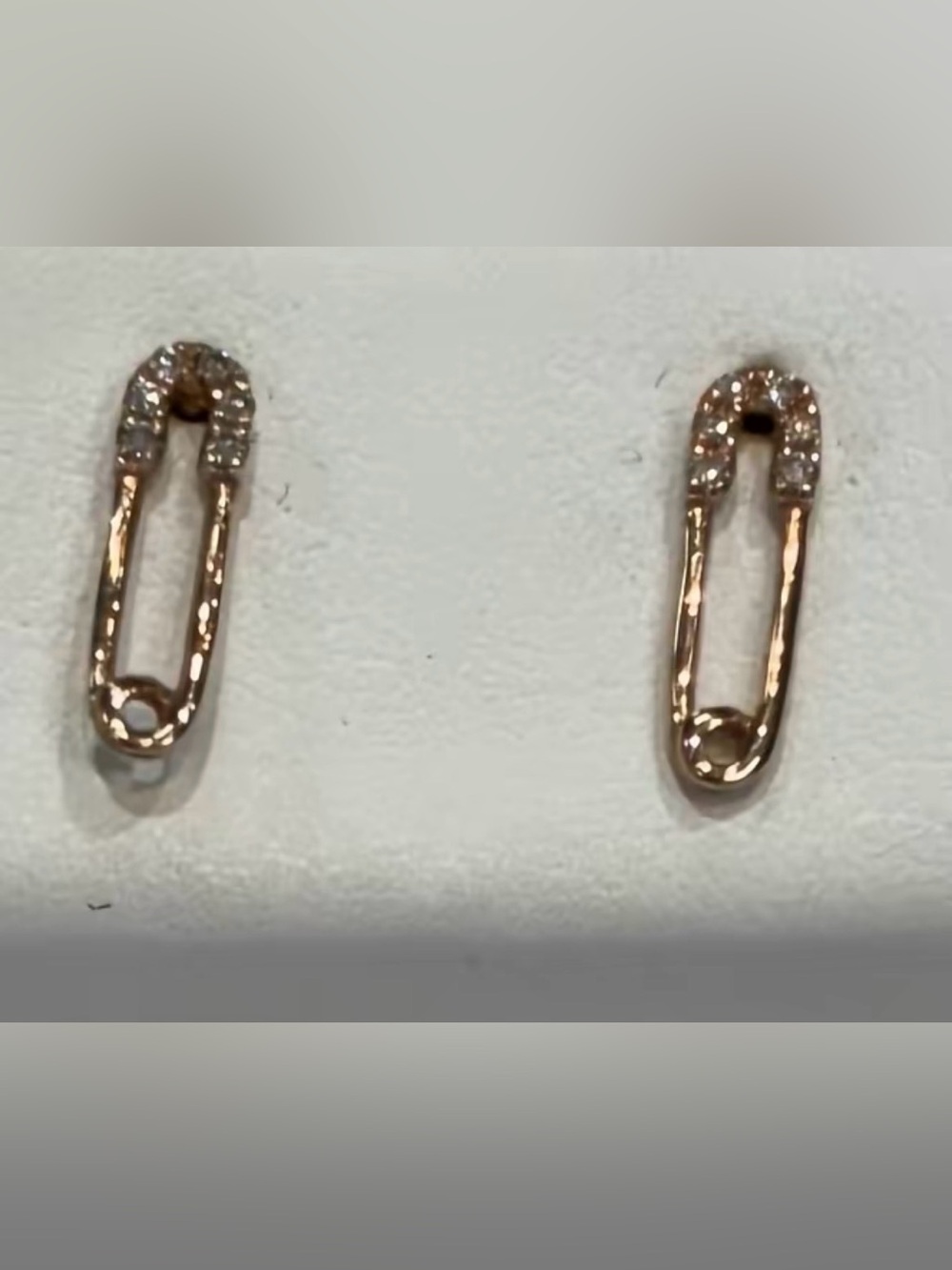 Luxury 14k Rose Gold Pavé Diamond Safety Pin Stud Earrings | Fine Jewelry